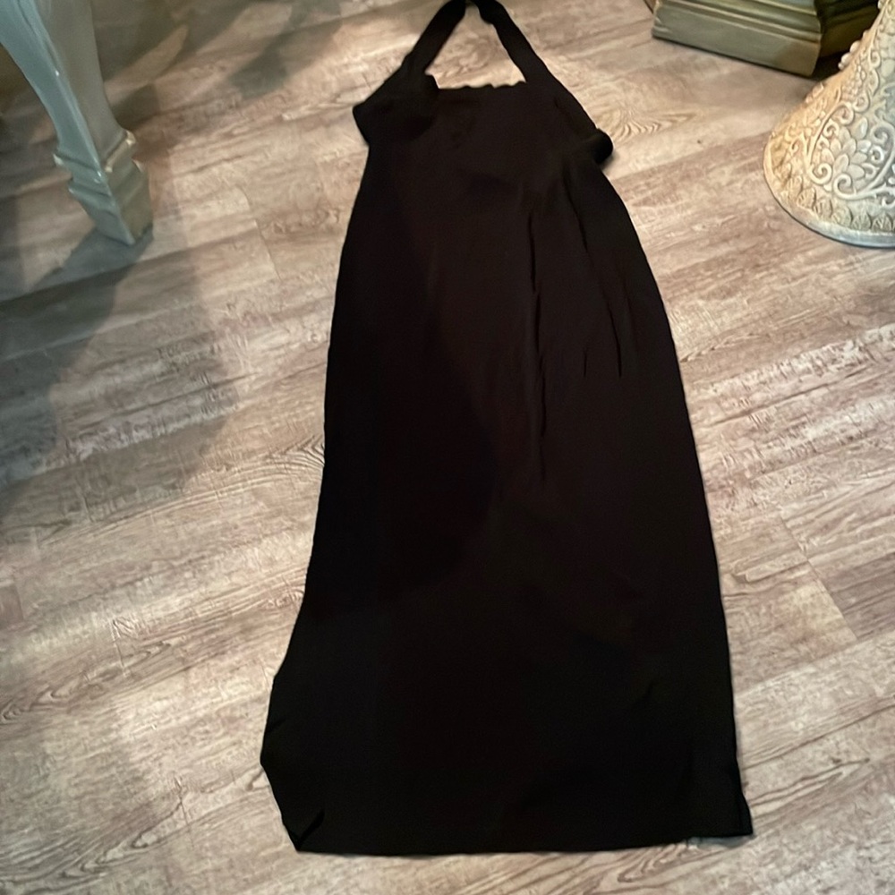 NY & Co long black halter cocktail dress Medium